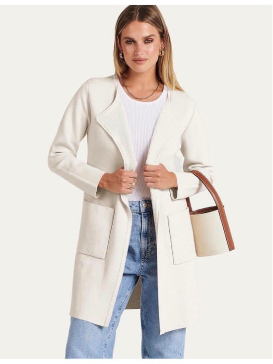 Caracilia Sweaters - Women's Caracilia Open Front Cardigan Sweater Off White Size L